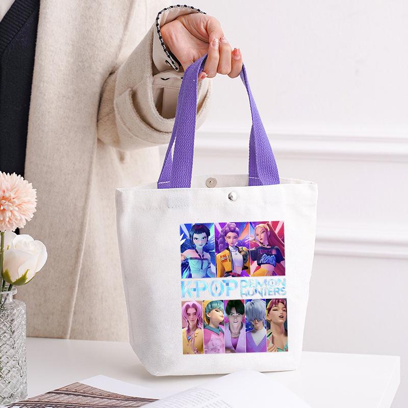Kpop Portable Canvas Bag Plus Snap Button Solid Color Korean Version Canvas Bag Going Out Portable Tote Bag