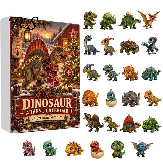 Odolná akrylová vánoční ozdoba 24denní dinosauří adventní kalendář 2026, Roztomilý 2D odpočítávací kalendář s krabičkami a figurkami, Sváteční dárky pro děti, Milence