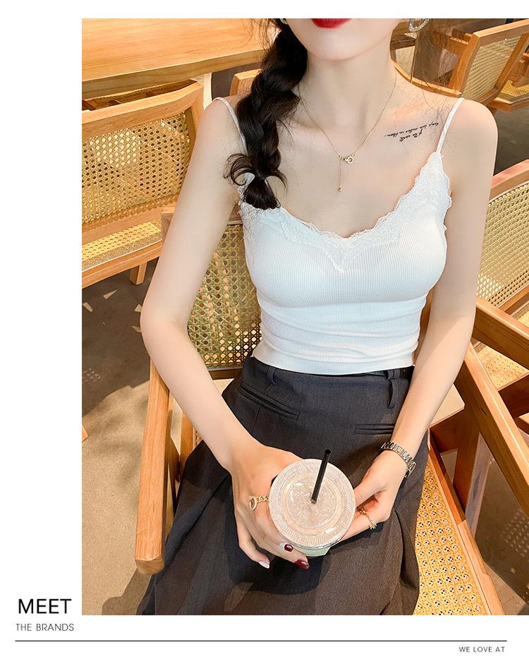 New Lace Back Strappy Tank Top with Fixed Cup and Chest Pads