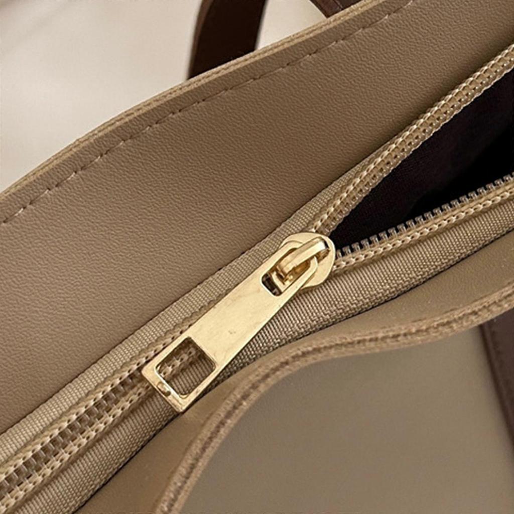 Women Bag PU Leather Shoulder Bag Top Handle Bag Large Capacity Satchel Bag Elegant Handbag All-Matching Work Bag Khaki