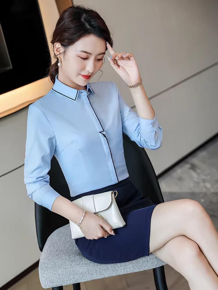 Women's Slim-Fit White Long-Sleeve Square Neck Professional Work Shirt - 2026 Spring/Summer Collection