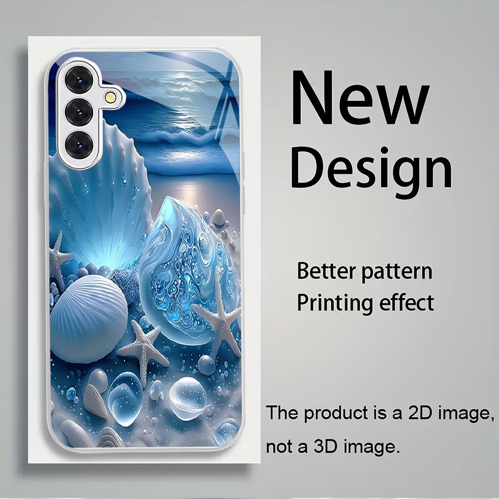 Blaue Muschel galvanisierte Glas Handyhülle geeignet für Samsung Galaxy S26 S25 S24 S23 S22 S20 FE/Ultra/Plus Anti-Drop-Rückabdeckung