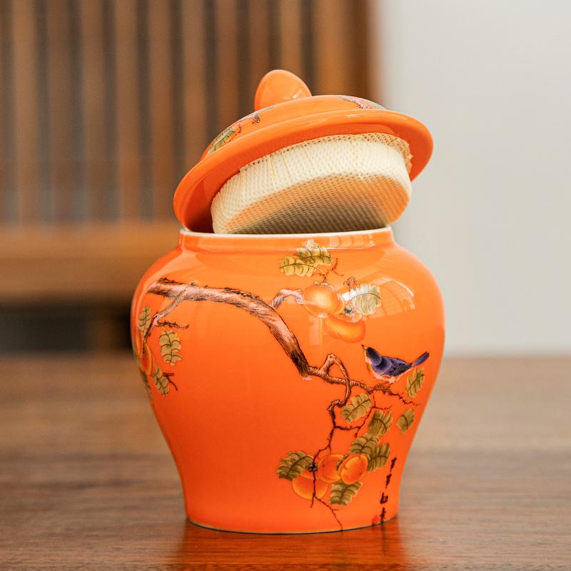 Retro Ceramic Tea Pot with Lid Sealed Mini Portable Tea Pot Tea Box Tea Container Living Room Coffee Table Decorative Ornaments