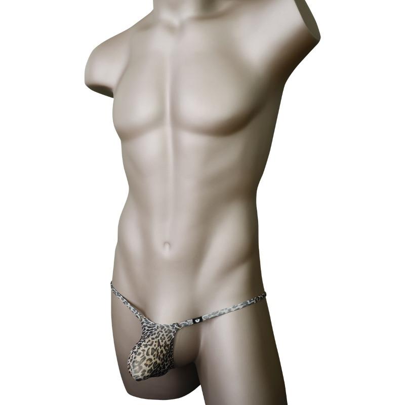Leopard G-String Men Sexy Underwear Bulge Pouch T-Back Thongs Ice Silk Underpants Mini Panties Low Rise Knickers Bikini Briefs