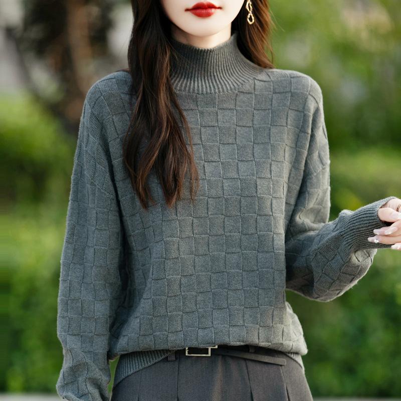 Pure Cotton Thickened Half Turtleneck Sweater for Women In Autumn and Winter New Loose and Versatile Base Shirt Warm Pullover Sweater