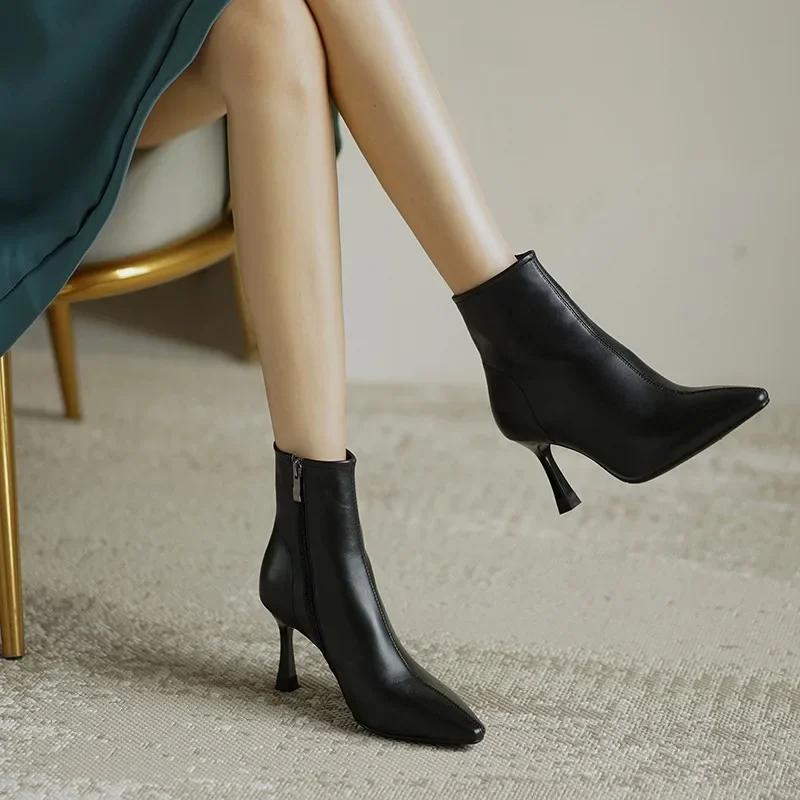Fashion 2024 Fashion Female Shoes Ankle Women's Boots Elegant Modern Boots Women Sewing Pointed Toe High Thin Heels Side Zip Shoes Women