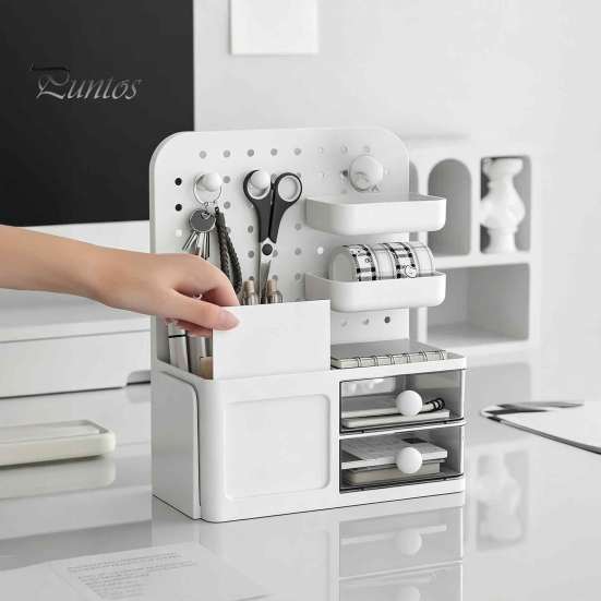 Stationery Holder for Desk Perforated Board Storage Rack, Wall Mount Shelf Office Desktop Clutter Management Supplies Book, Multi-Functional Organizer