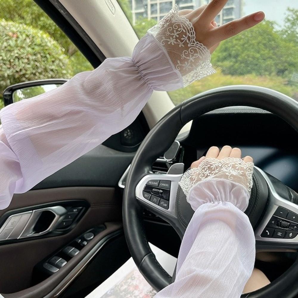 Anti-UV Driving Gloves Breathable Floral Lace Gloves Fashion Sun Sleeves