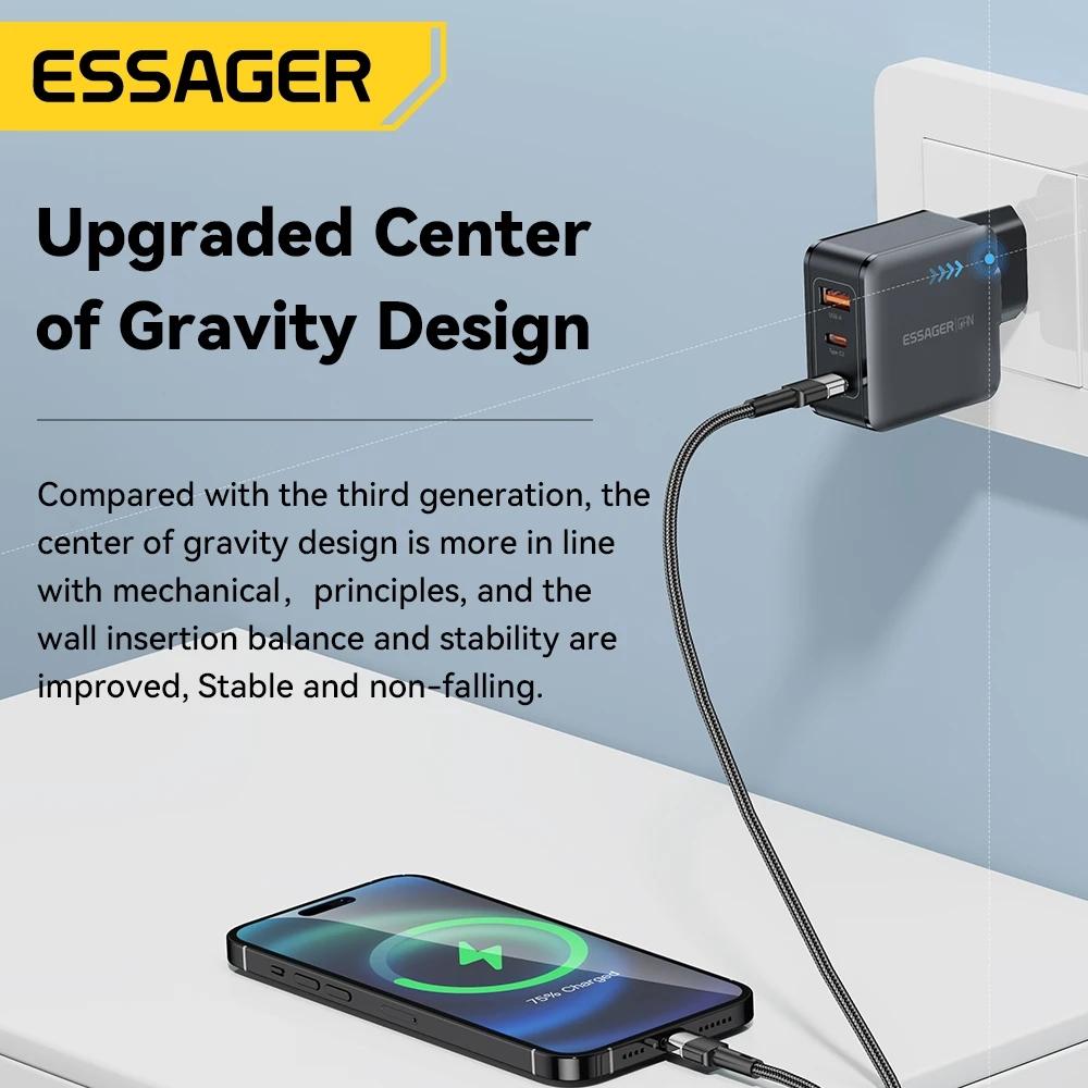 Essager PD65W GaN Charger 3 Ports Quick Charge 4.0 USB C Charger For iPhone 14 13 12 Pro Max For Xiaomi Samsung IPad Pro Charger