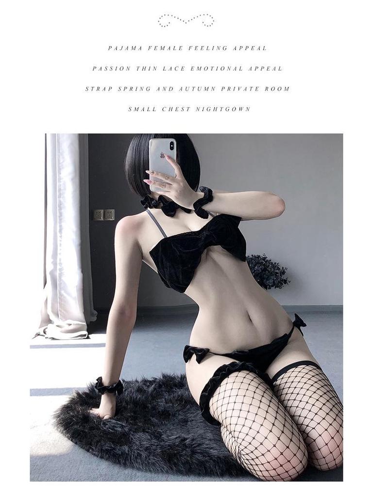 Lin Linting Seksowny Aksamitny Zestaw Bielizny Króliczka z Kokardką