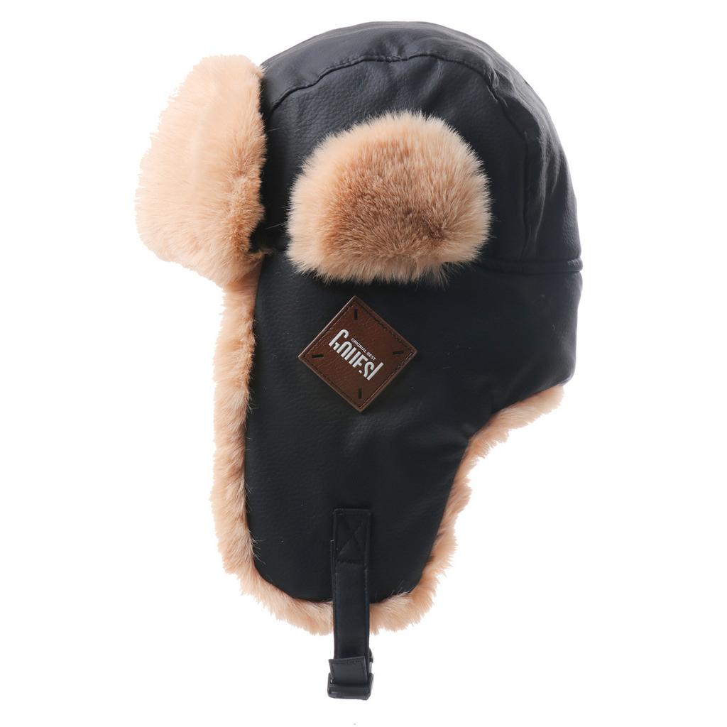 Retro Leder Pilotenmütze Herbst und Winter Herren und Damen Warme Lei Feng Mütze Fleece Ohrenschützer Radfahren Motorrad Mütze