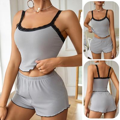 Fashion Contrast Color Sex Suspender Shorts Set Underwear Women's Loungewear Pajamas