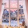 Reusable Gingerbread House Window Clings 9Pcs Christmas Clings, Static Glass Stickers, White Line Hand-Painted Decals for Holiday Home Decorations,