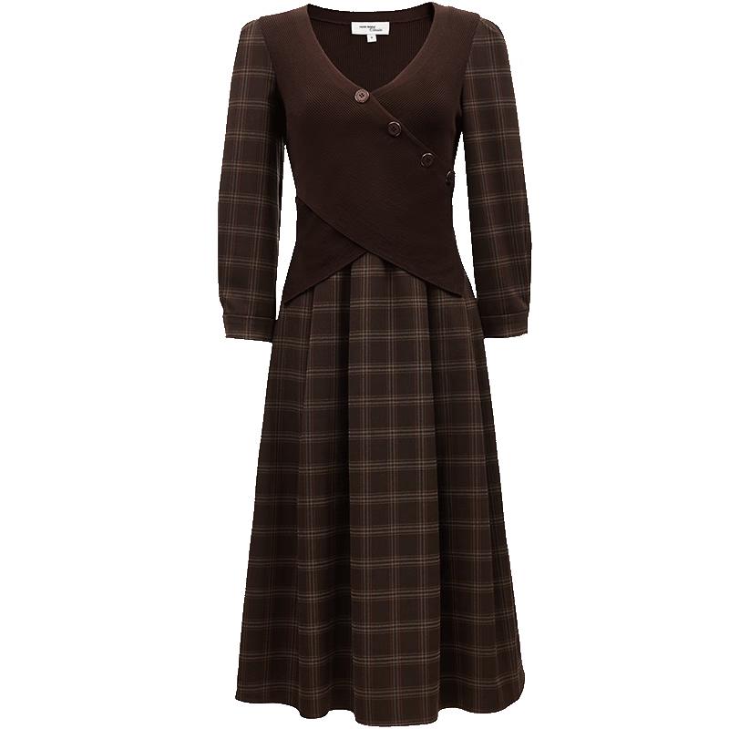 

VEROMODA 2024 AW Plaid Cross-Knit Two-Piece Look Midi Dress S