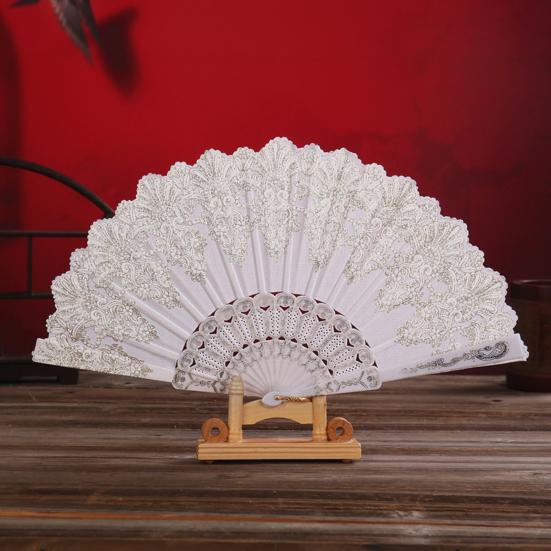 Folding Fan with Hanging Ring Smooth Opening Comfortable Grip Clear Pattern Chinese Style Fabric Folding Fan School Supply