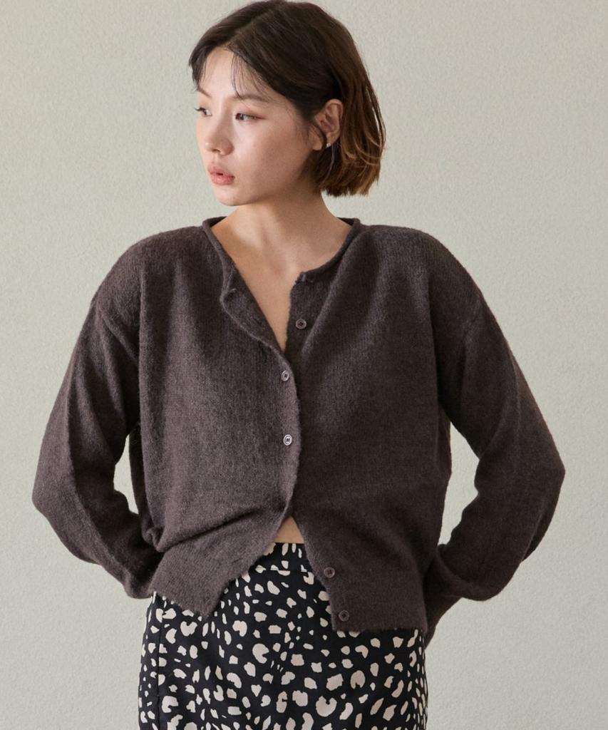 WIOE Basic Round Knit Cardigan_Choco Brown