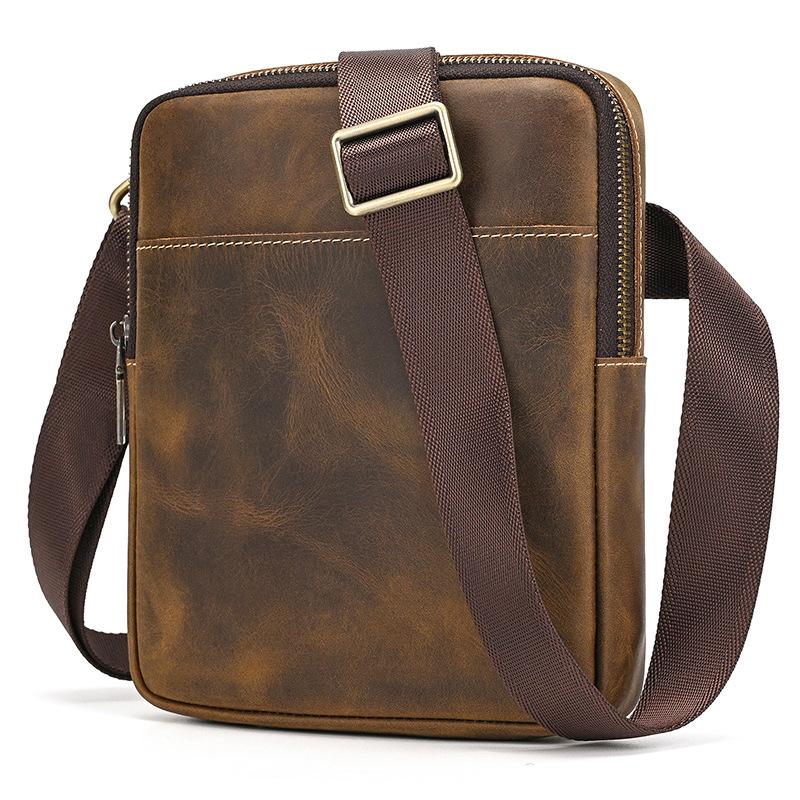 Men'S Genuine Leather Shoulder Bag Crazy Horse Leather Messenger Bag First Layer Cowhide Flip Shoulder Bag Casual Bag