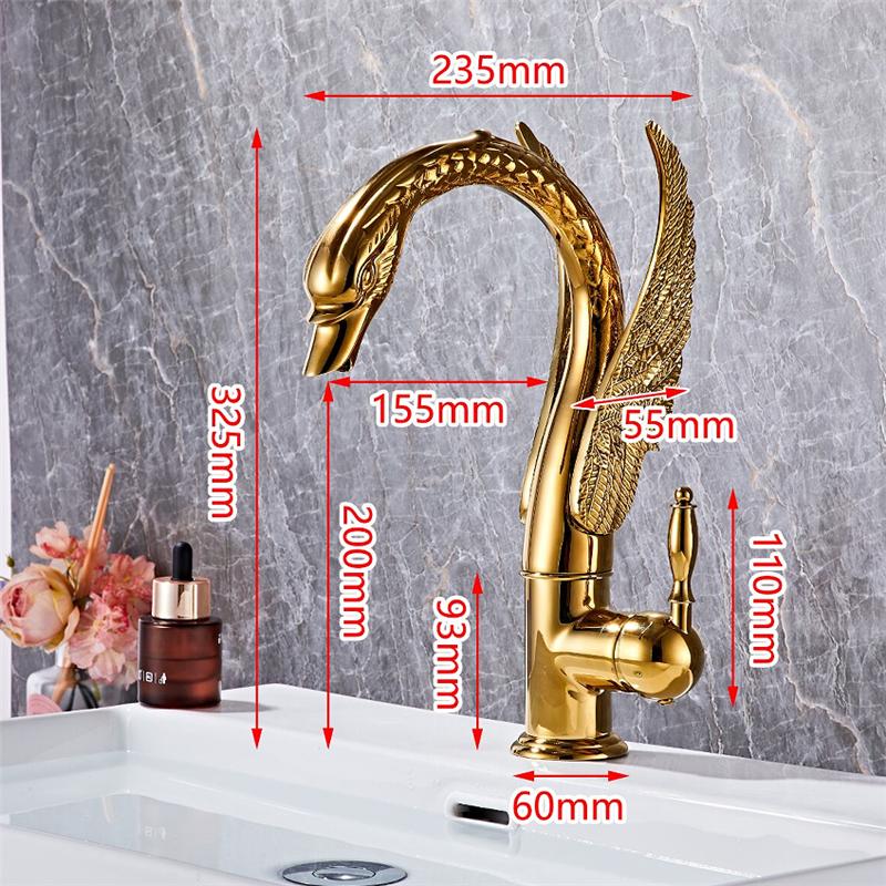 Tuqiu Gold Swan Bathroom Faucet Antique Brass Basin Faucet Mixer Tap Chrome Wash basin Faucet Hot and Cold Waterfall Faucet