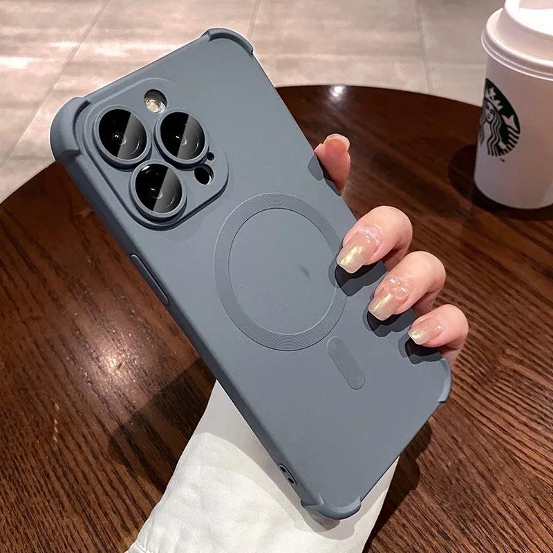 Luxury Magsafe Wireless Charge Case For iPhone 16 15 14 13 12 Pro Max Plus Soft Liquid Silicone Magnetic Shockproof Bumper Cover