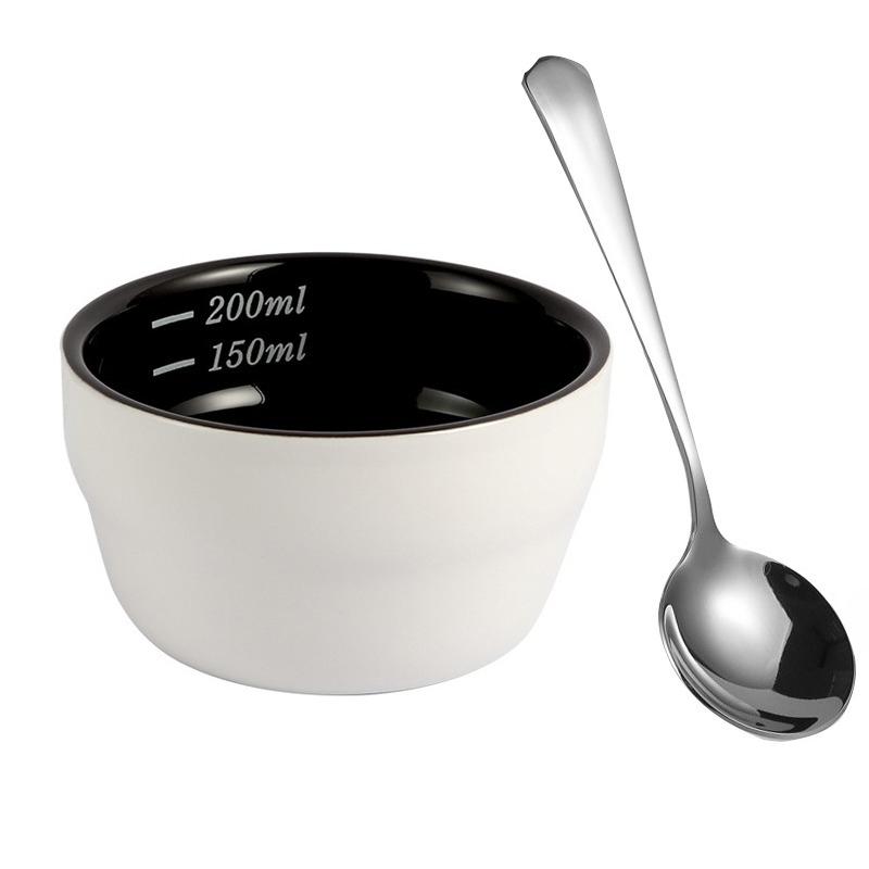 200ml Keramik-Kaffeeschale mit Skala Verdickte Messschale U Cupping-Tasse mit Löffel Espresso-Messbecher Kaffeezubehör