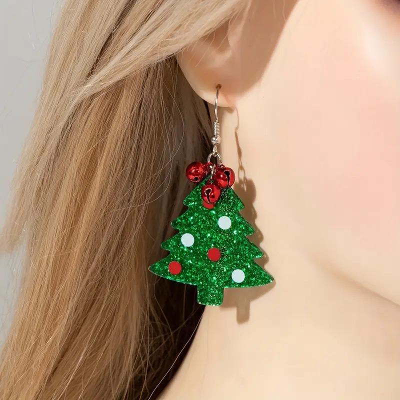 Glocken Weihnachtsbaum Ohrringe Flaches Acryl Europäische und Amerikanische Kreative Weihnachts Ohrringe mit Ketten Glocken