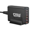 Portable 120W USB Charging Station with 6 Port, 3 Type C PD and 3 USB A for Phones Tablets Simultaneous Device Charging
