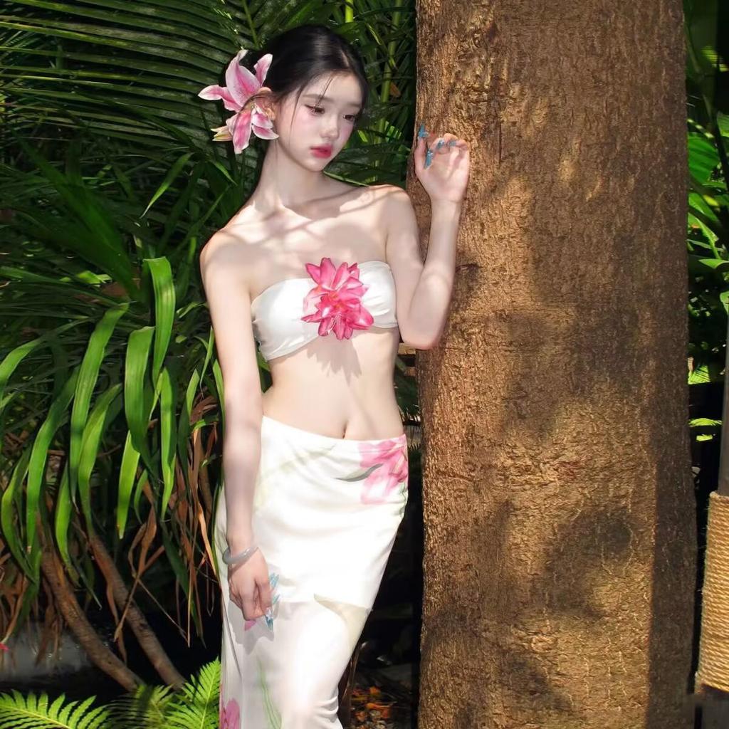 2025 Women's Strapless High Waist Beach Dress & Bikini Set - Sanya