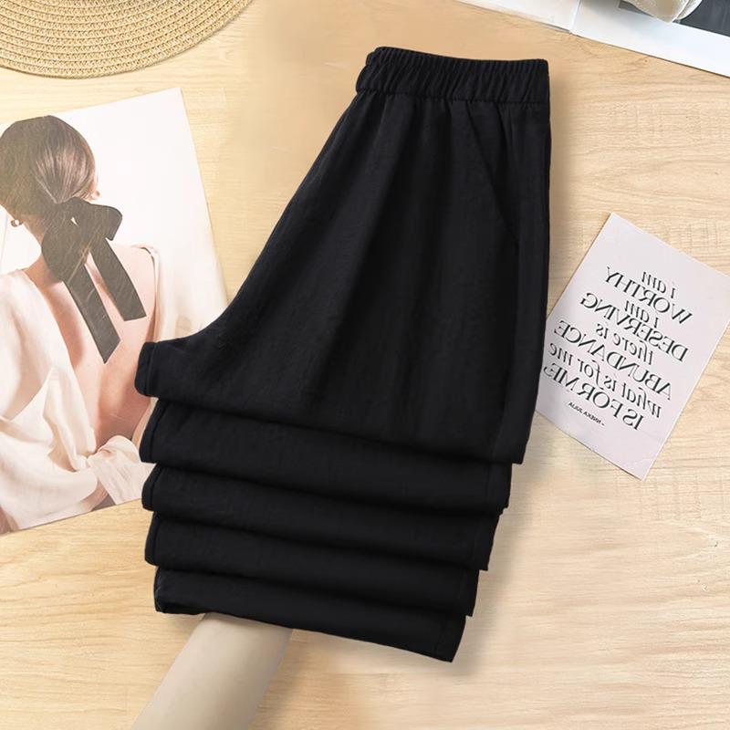 

Women s Pink Wide-Leg Pants: Spring/Summer 2025 Collection, Elastic Waist, Comfortable, Versatile, Lightweight, Straight-Leg, Casual Wear. M (95-105 jin) чёрный