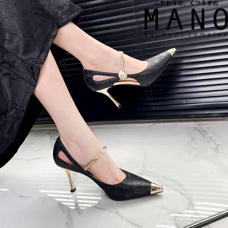 Fashion Summer High Heels Women Sandals Fashion Metal Pointed Stiletto Heel Shallow Single Shoes Elegant Ladies Party Dress Shoes