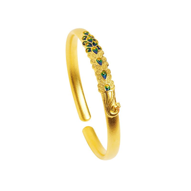 Enamel Burnt Blue Peacock Open Ethnic Style Jewelry Bracelet