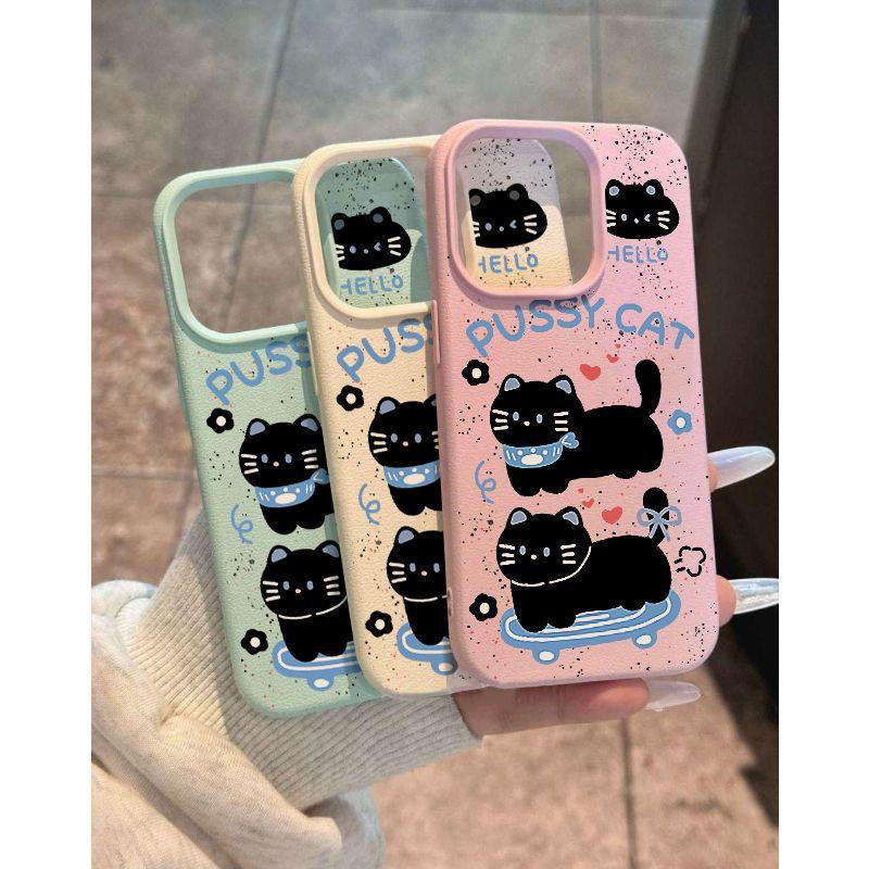 New Lychee Pattern Skateboard Cat Suitable for Apple 16 Mobile Phone Case Iphone15p Protective Case 14p Leather Pattern Soft Shell