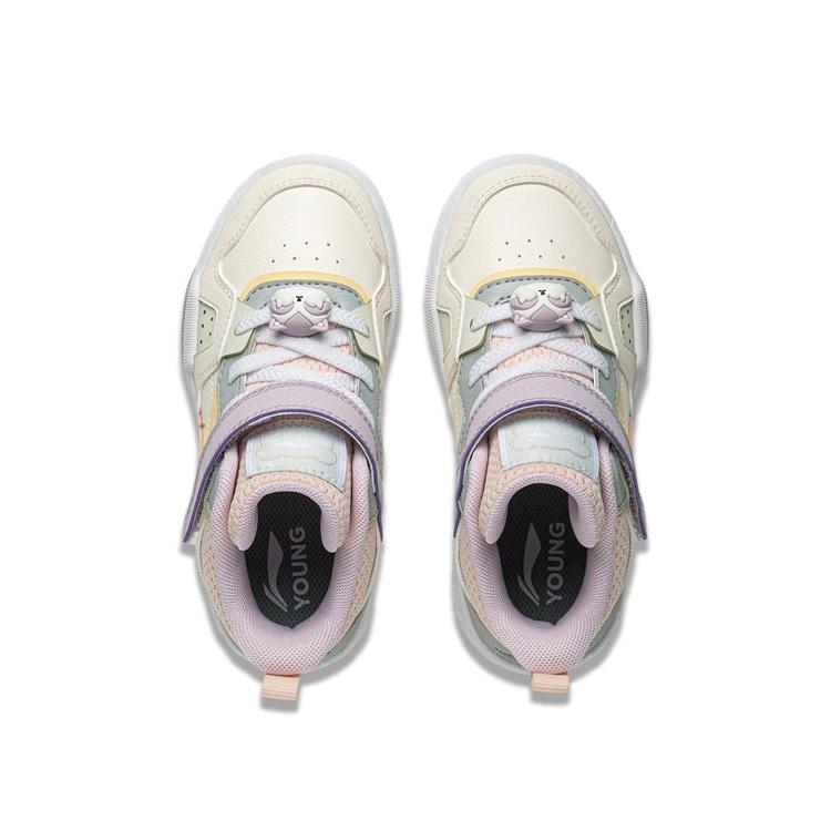 Li Ning Kids Synthetic Leather Woven Comfortable Versatile Non-Slip Shock Absorbing Wear-Resistant Rebound Breathable Mid-Top Kids Sneakers YKNU100-14