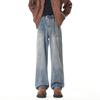 Bamboo pattern washed micro-pull jeans men's and women's American vibe casual straight-leg pants trendy ruffian handsome wide-leg trousers