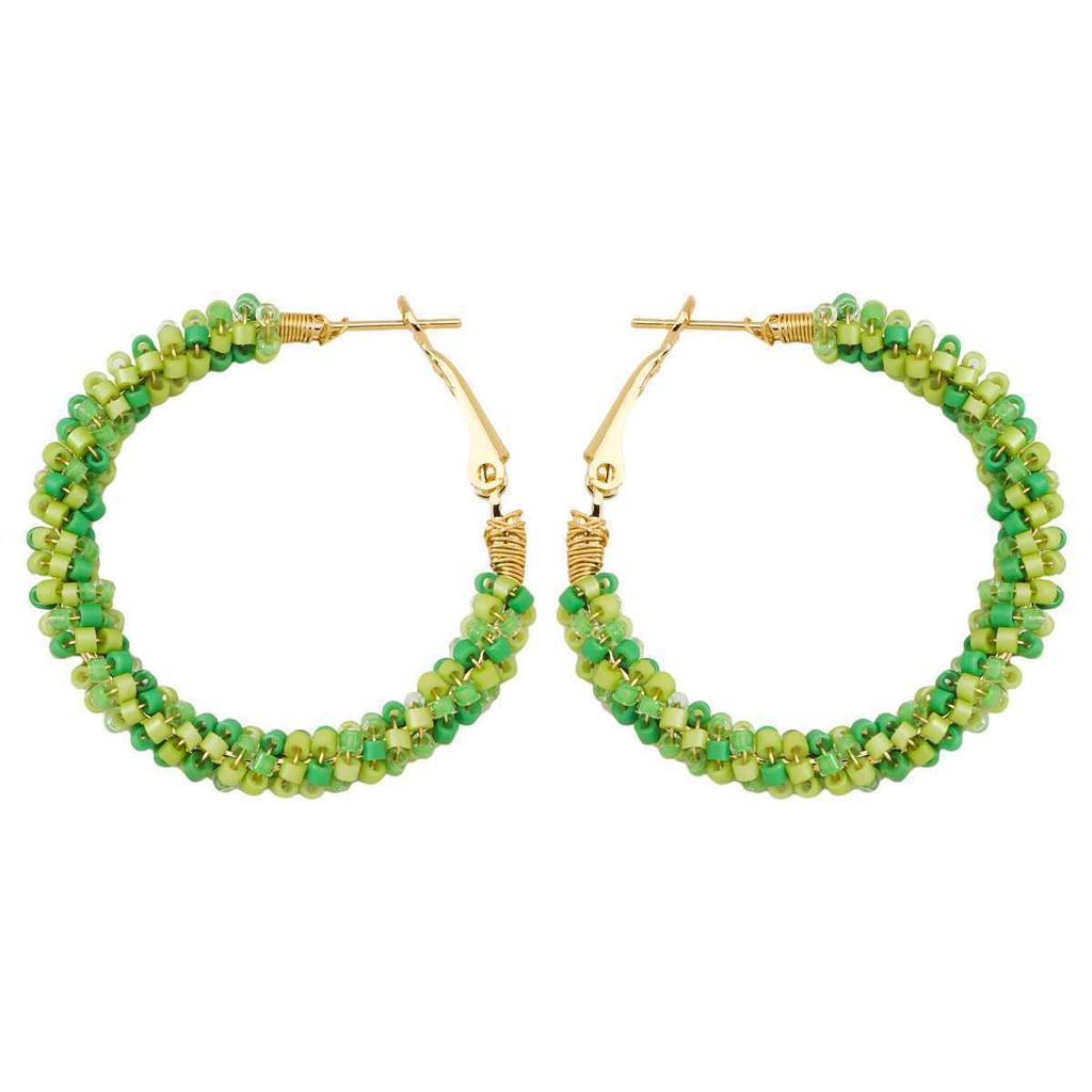European and American exaggerated fashion handmade rice bead circle earrings colorful simple color matching hand-woven earrings