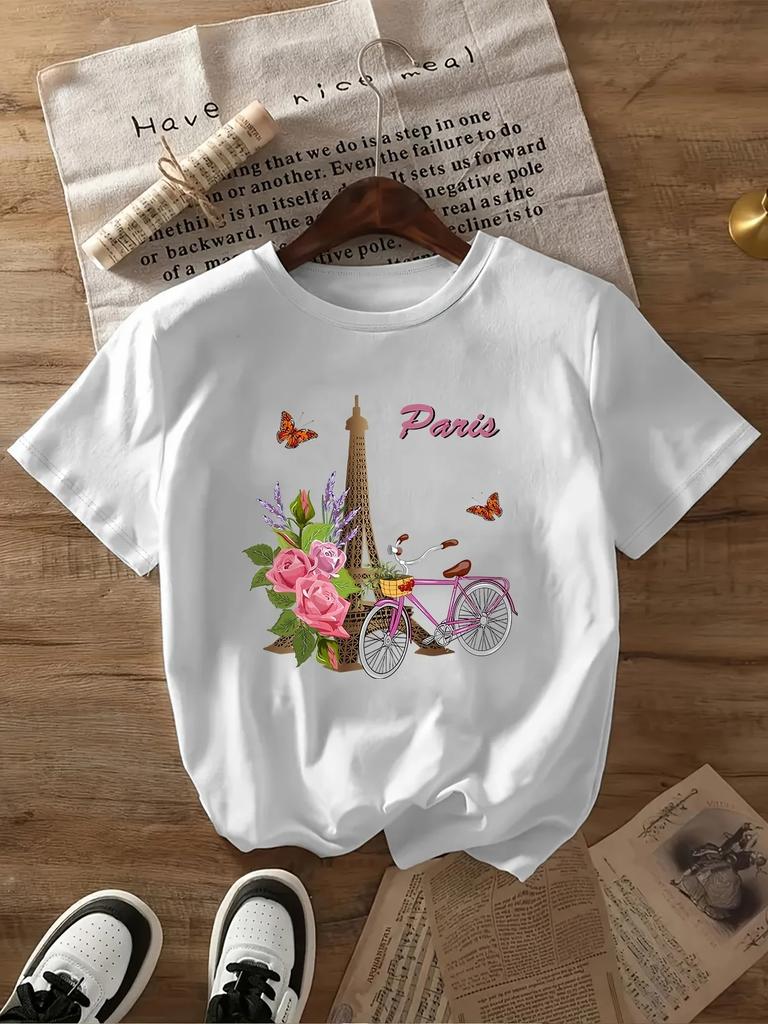 Paris Printed TShirts Casual TShirts with Short Sleeves And Spring And Summer Fashion WomenS Tops TShirts