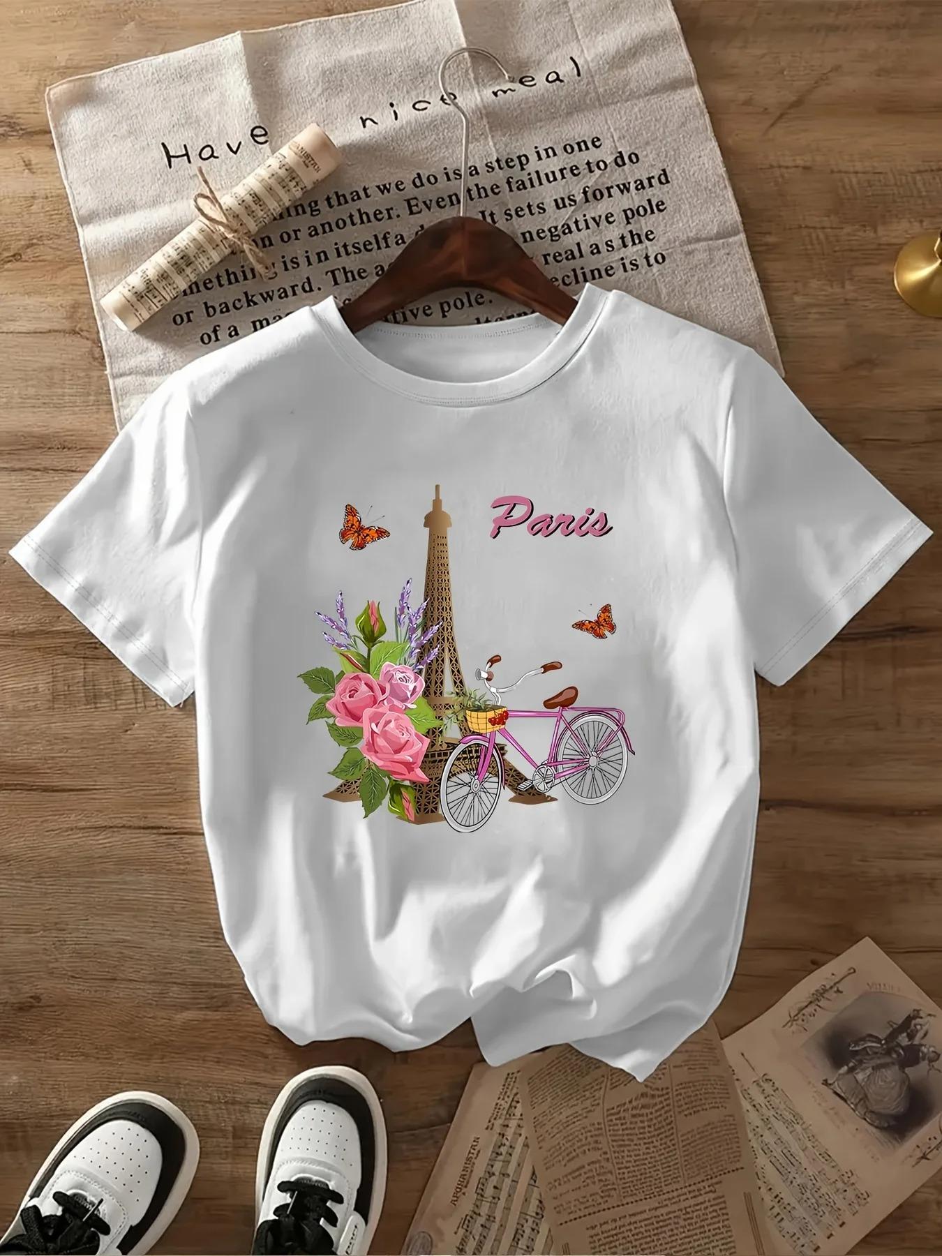 

Paris Printed TShirts Casual TShirts with Short Sleeves And Spring And Summer Fashion WomenS Tops TShirts 4XL