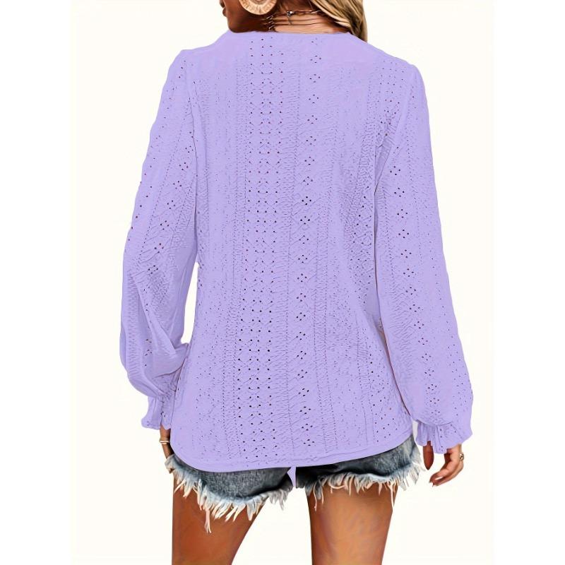 DAFIFY ქალთა მოდა შემთხვევითი გაზაფხული შემოდგომის სოლიდური პრინტით გრძელმკლავიანი V-კისრის ბლუზები და მაისურები