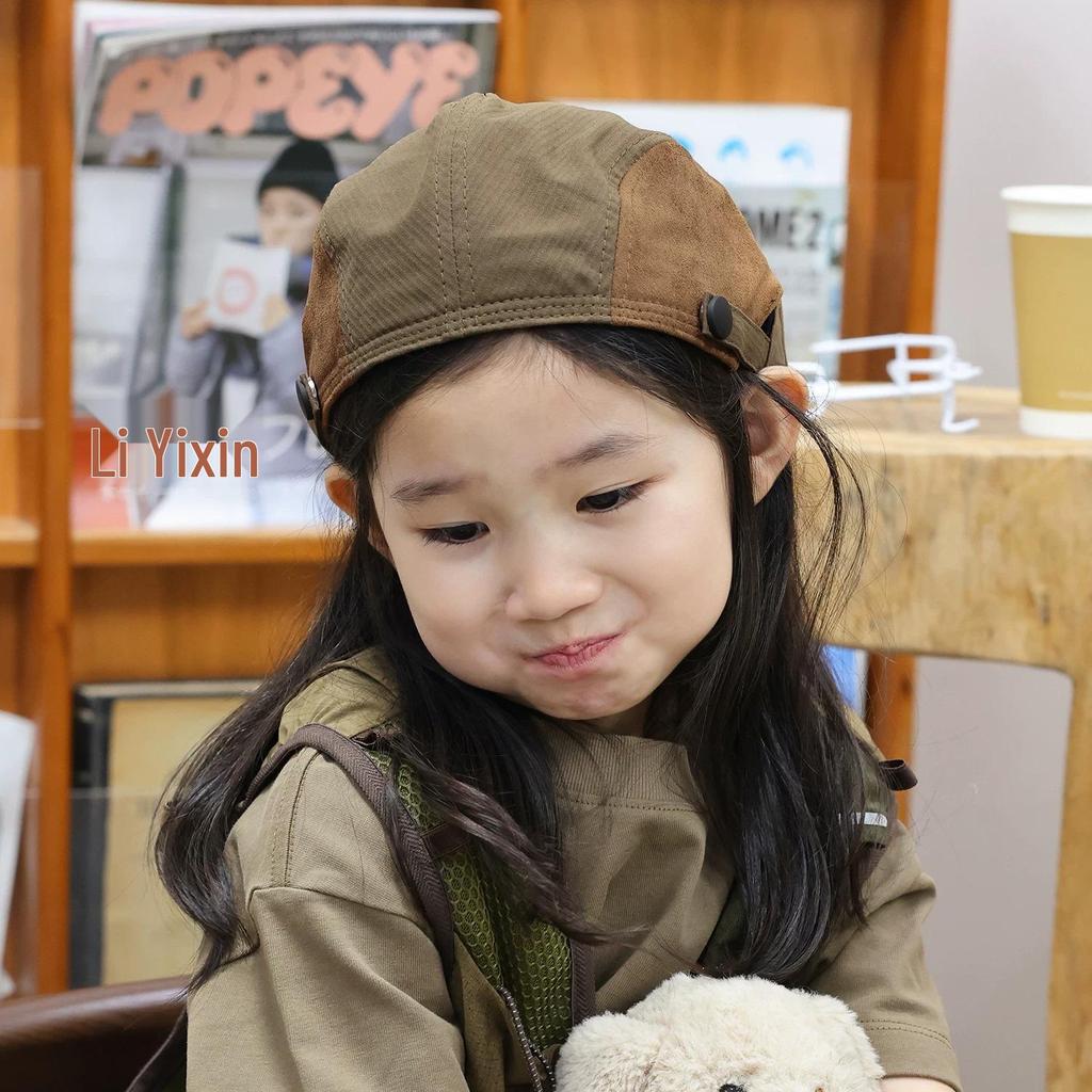 Girls' Summer Retro Japanese Style Hippopotamus Beret - Lightweight Kids' Sun Protection Hat