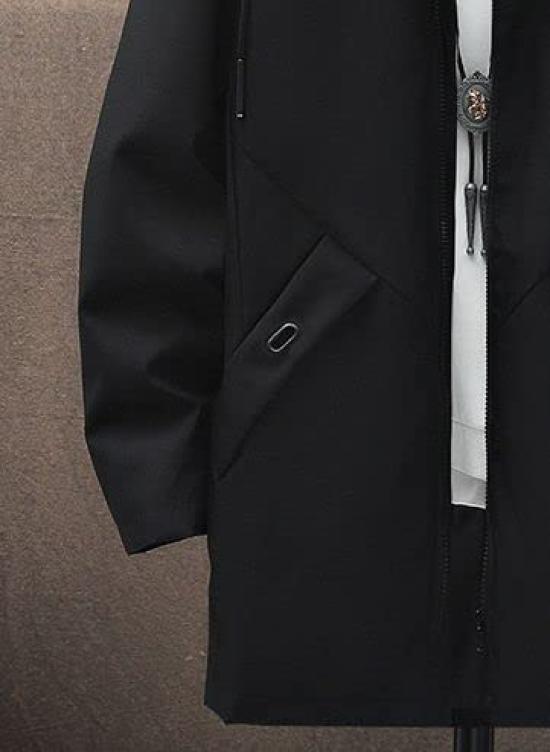 Palton lung, elegant, de stradă, frumos, răcoros, pentru exterior, cald, cu fermoar, rezistent la vânt, negru [Aspersio], palton, cu glugă, îmbrăcăminte de exterior,