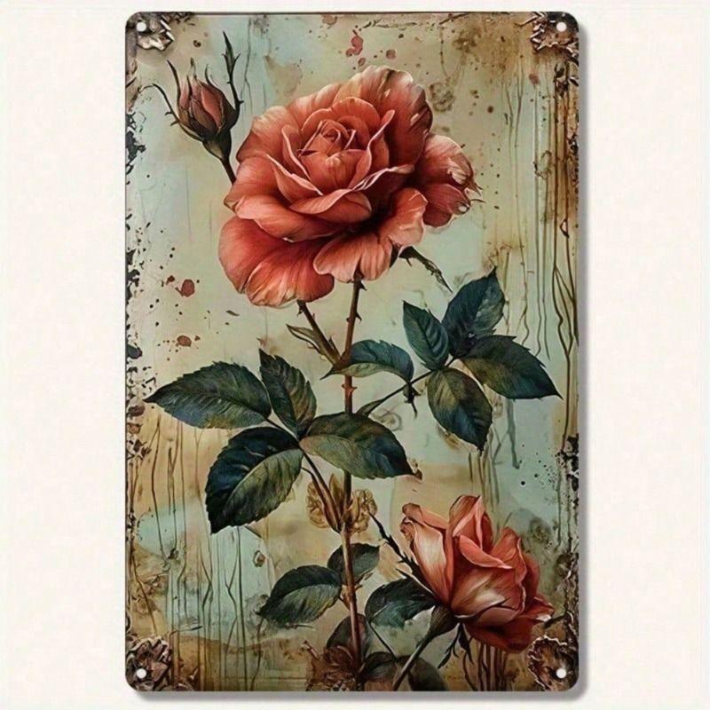Vintage Red Rose Metal Sign Wall Art Decor 20x30cm