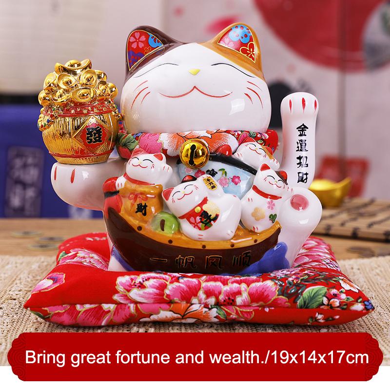 7,5 Zoll Keramik zuwinkende Katze Maneki Neko Ornament Feng Shui Dekoration Schaukel Glückliche Katze