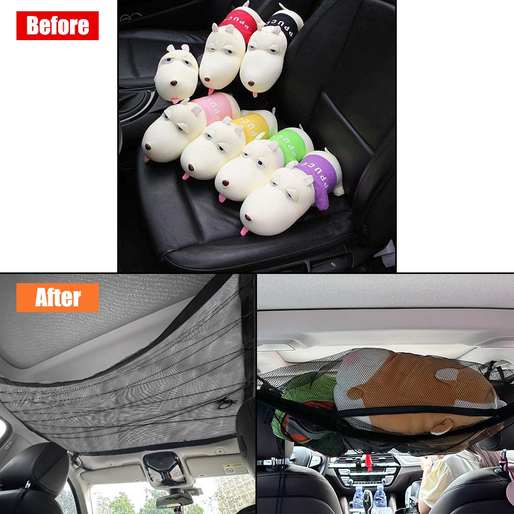 Adjustable Mesh Pocket Car Roof Storage Organizer Interior Cargo Storage Bag Zipper Net Breathable Mesh Bag Car Ceiling Storage Net Pocket
