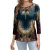 Trendy Vintage 3/4 Sleeve Top For Women,Ladies Casual Three Quarter Sleeve Round Collar Printed T-Shirt Blouse