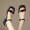 2024 summer new retro word with thick heel Roman sandals women's fashion square head open-toed beach sandals