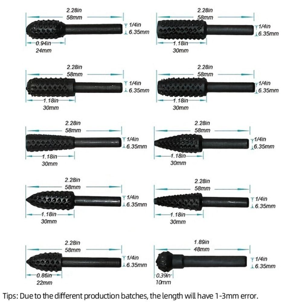 20 Pcs Wood Drilling Electric Grinding Head Tool Carving Rotary Rasp File  Rotary File