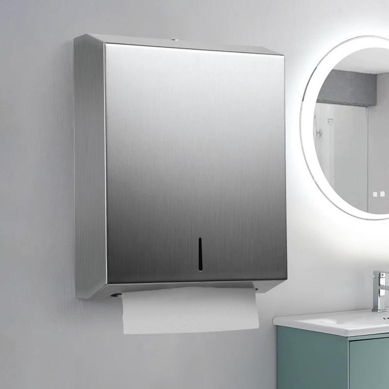 Stainless Steel Wall-Mounted Hand Towel Dispenser Bathroom Kitchen Commercial Use No Drill Installation