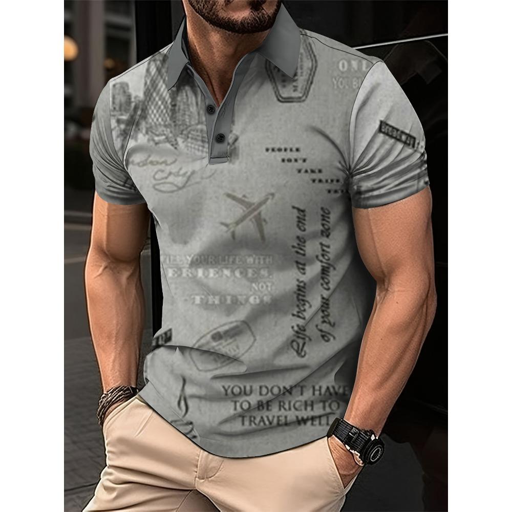 Summer Letter Printed Casual Men's Polo Shirt