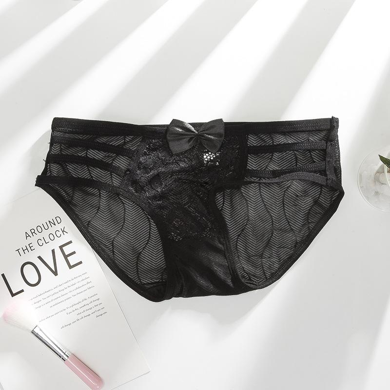 Ladies Spring and Summer Lace Bow Hollow Thin Belt Breathable Cotton Crotch Low Waist Triangle Briefs