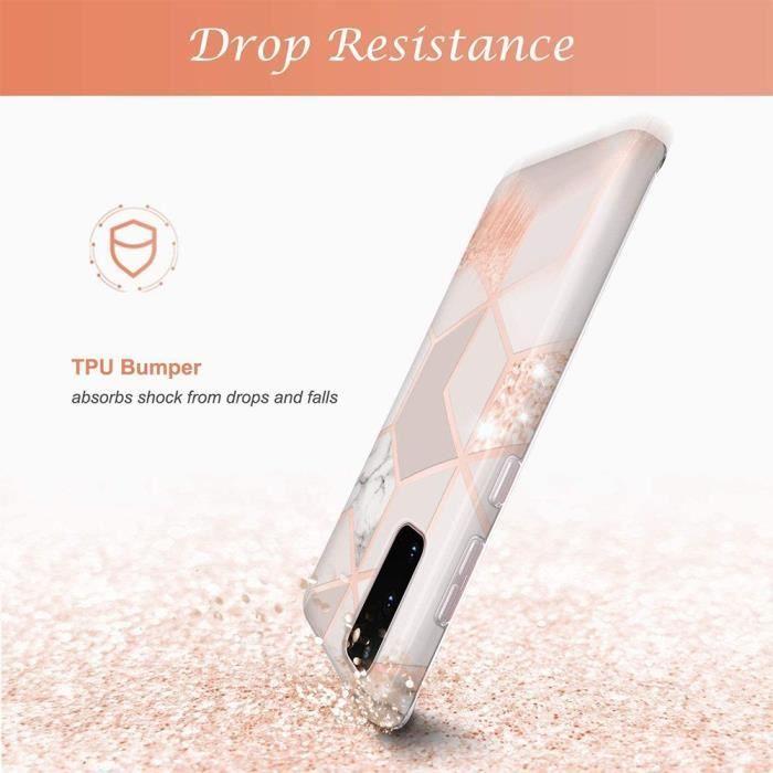 Case + 2 Tempered Glasses for Samsung Galaxy S20 FE, Slim Flexible Shockproof Pink Marble Pattern