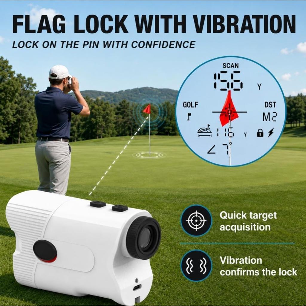 Golf Rangefinder with Slope, 1200 Yards Rechargeable Range Finder with Flag Lock Vibration, Magnetic Mount, 7° Field of View, USB-C Golf Distance